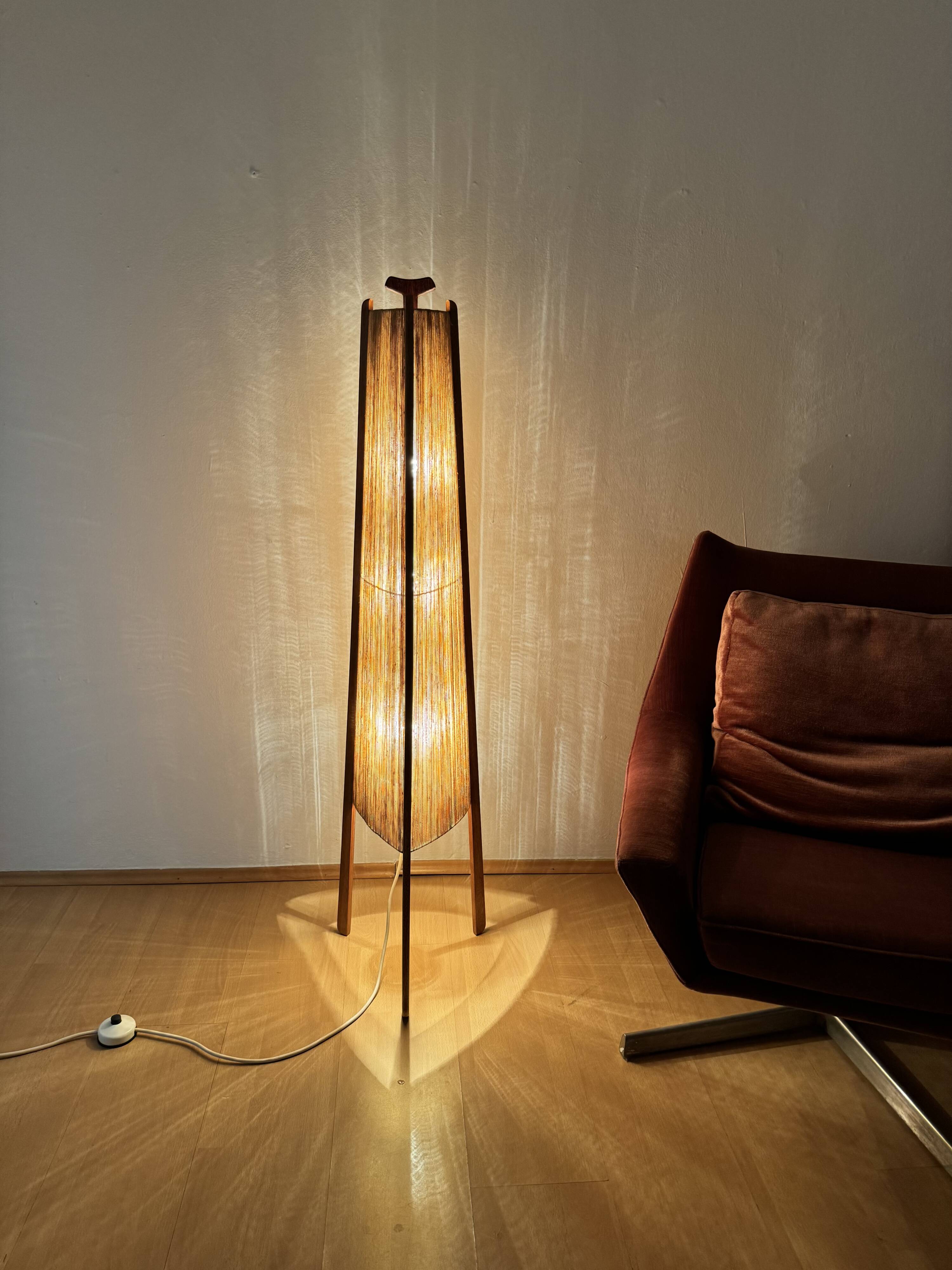Sisal and Teak Floor Lamp by Temde