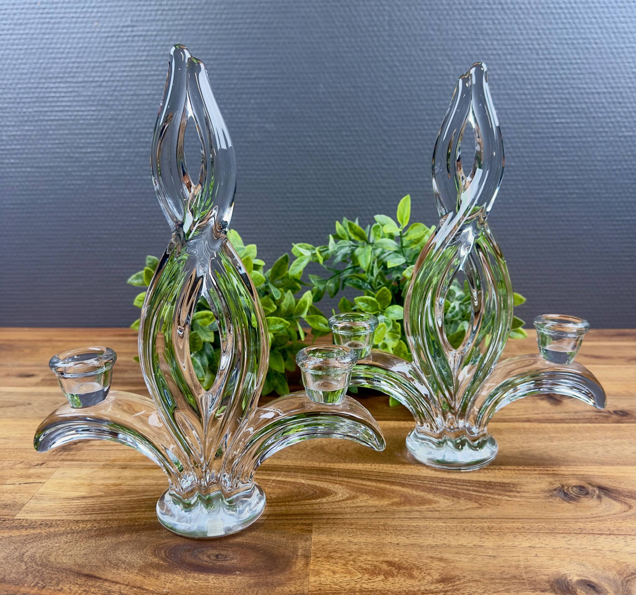 Pair of vintage Art Deco glass candlesticks