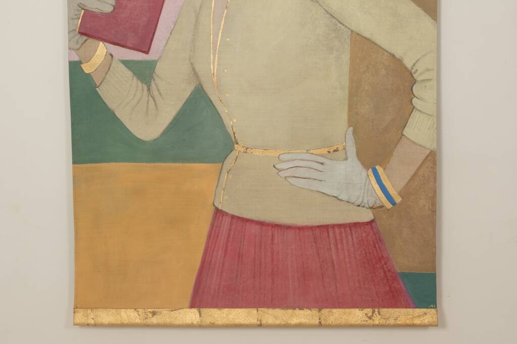 Painted canvas depicting a woman from the 1950s. Contemporary work.