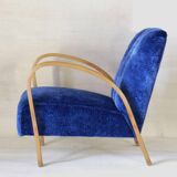 1920 Art Deco Blue Velvet Armchair, Solid Beech Wood, France
