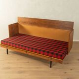 Unique folding bed from the 1960s, walnut veneer, black steel legs
