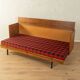 Unique folding bed from the 1960s, walnut veneer, black steel legs