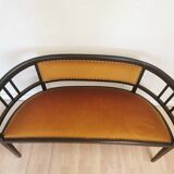 Banc Art Nouveau vintage en bois courbé : assise rembourrée des années 1950