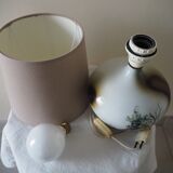 Enamelled ceramic ball lamp signed bossis and fabric lampshade