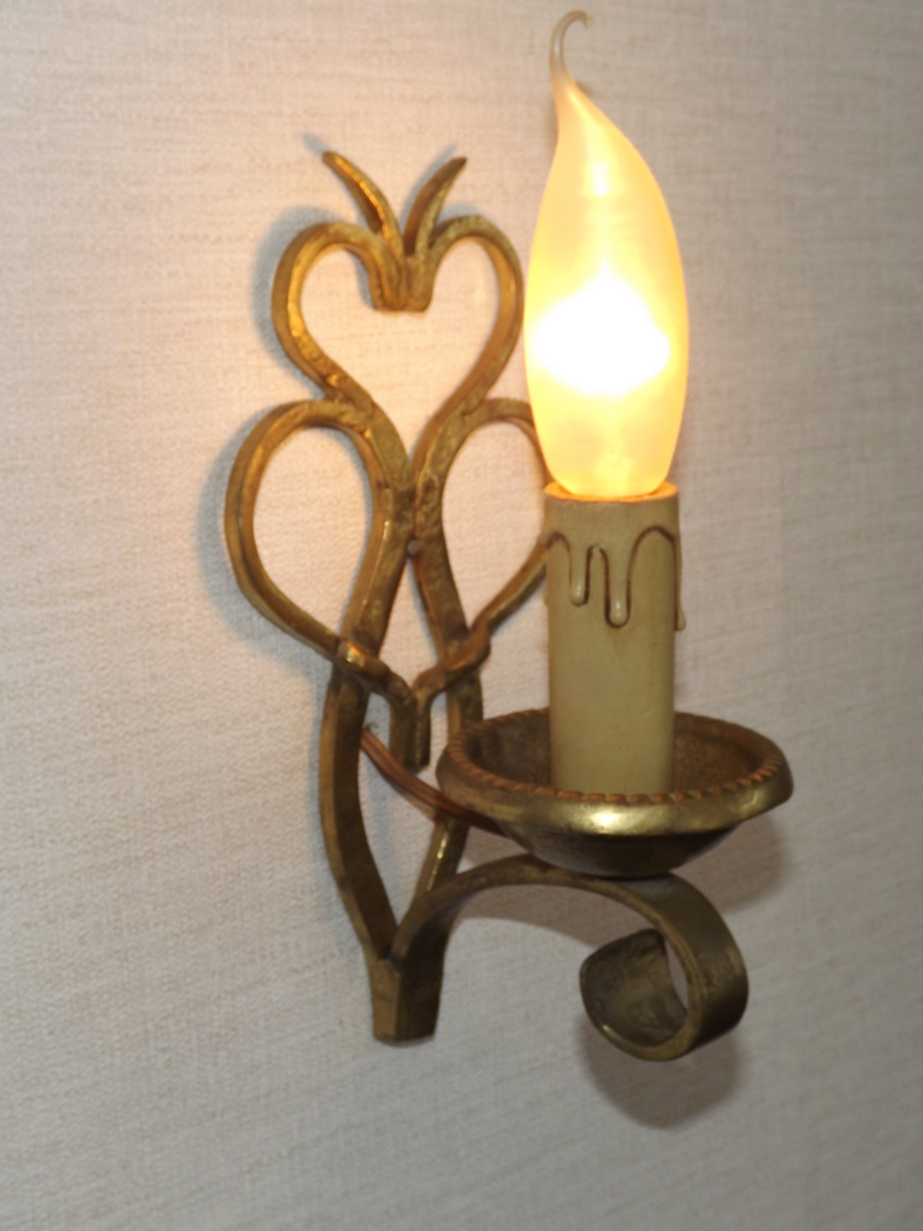 French Vintage Brass Hand Made Single Wall Light Scrolled Open Backplate