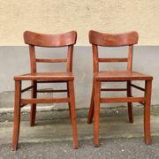Pair of wooden bistro chairs with orange patina, 1950s
