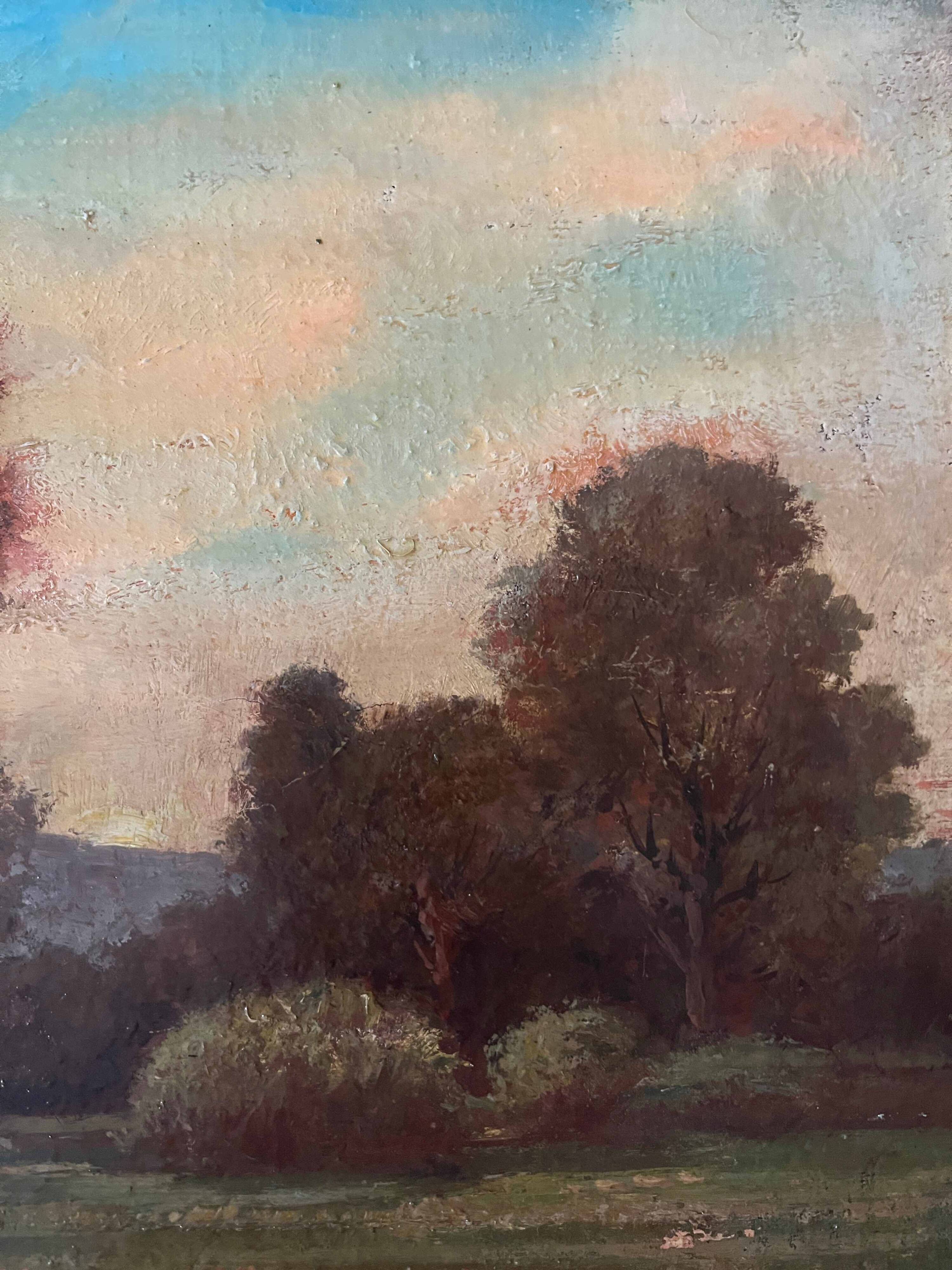 Tableau HST "Twilight Countryside" signed (?) + frame