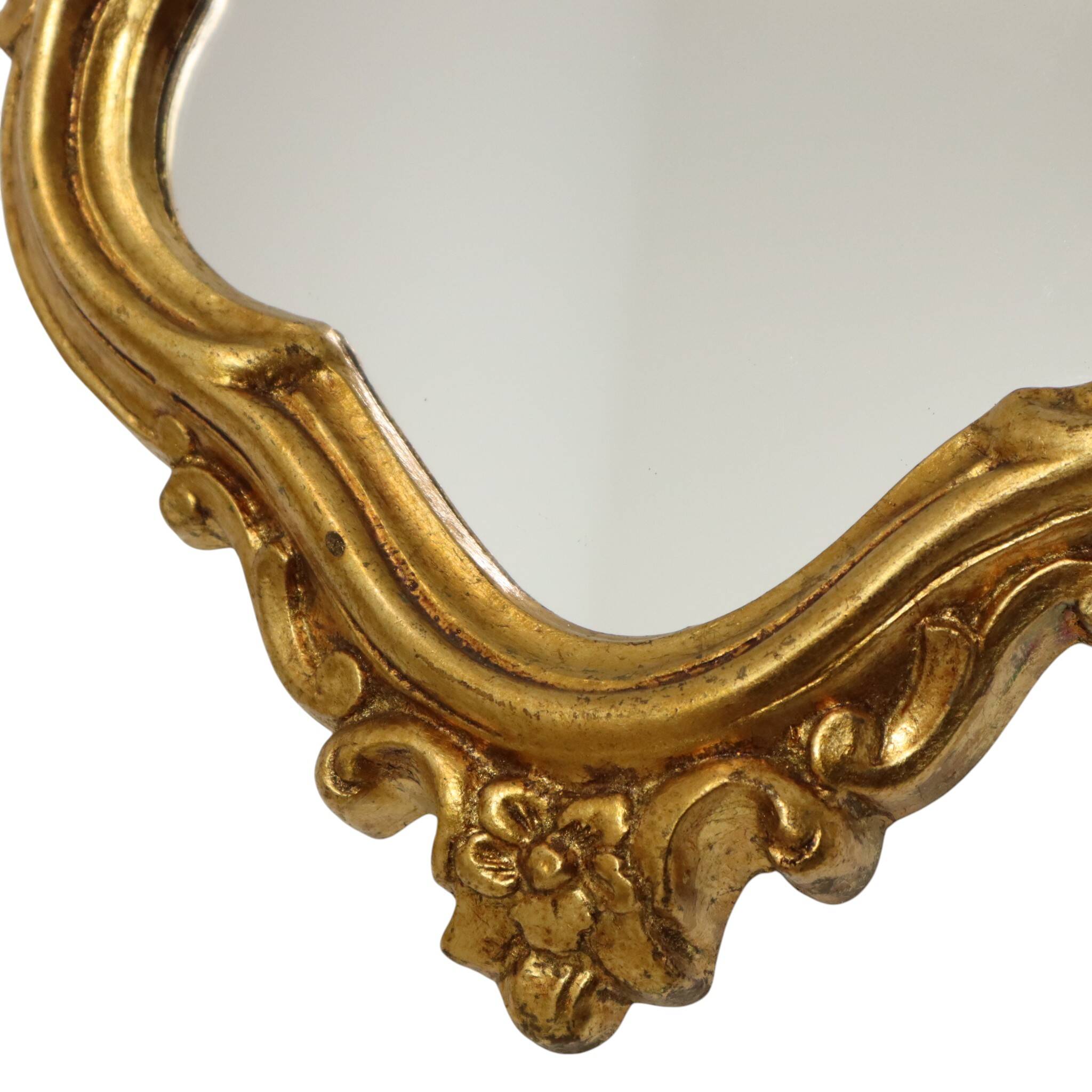French Baroque-style gold-leaf gilded mirror with crest, 71 cm
