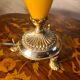 honey opaline lamp with gilding, pleated satin shade 50x25, electrical in good condition, very good