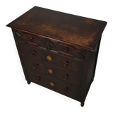 Particularly cool English chest of drawers. Dated (Charles 2 era). Made of solid oak with beautiful patina.