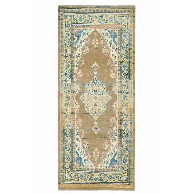 Vintage Turkish Oushak Handmade Wool Cotton Brown Runner Rug 127x310
