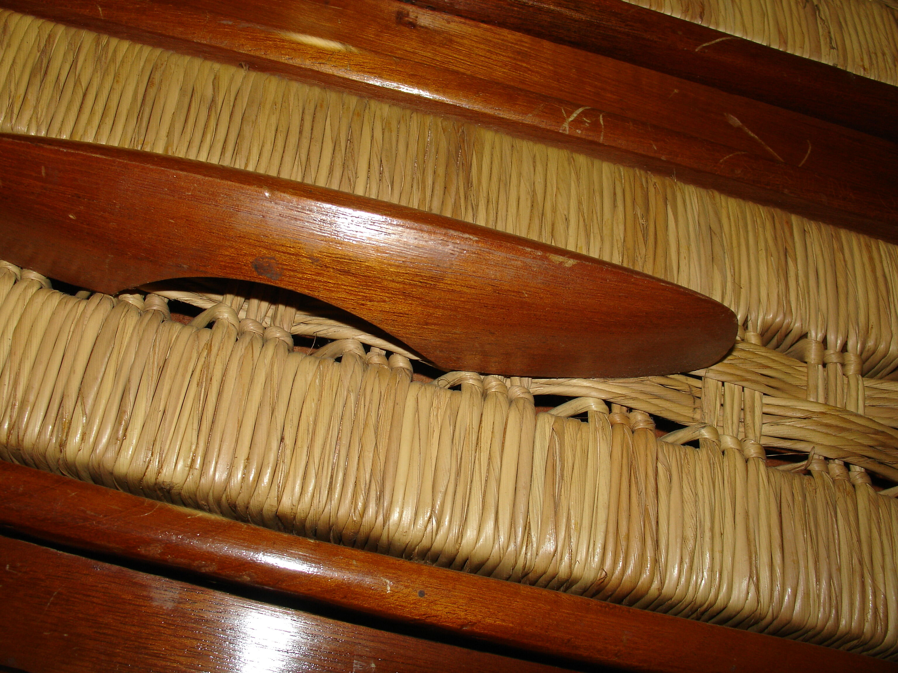Mahogany and straw chest of drawers, circa 1950, Mexican made