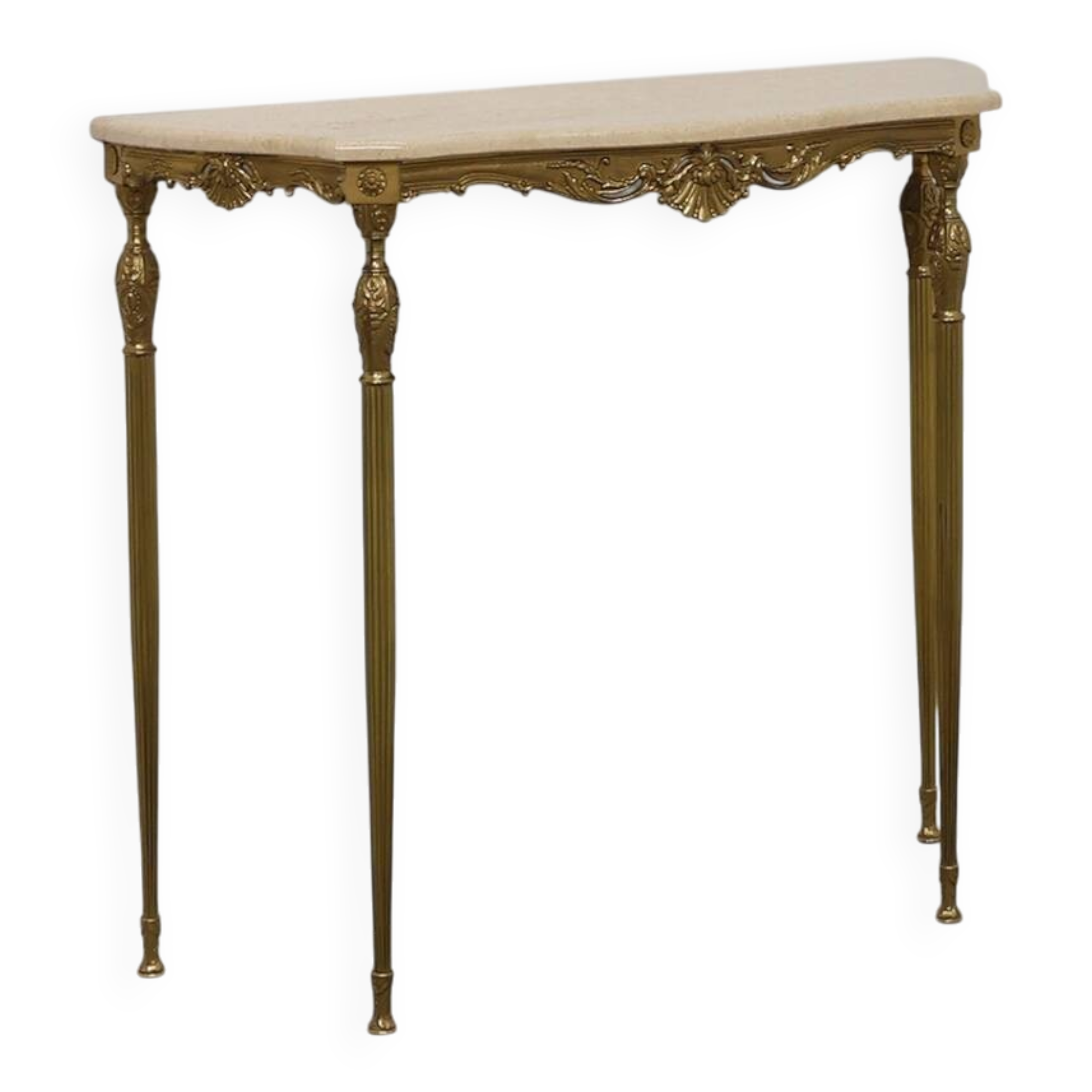 Copper Base and Travertine Top Louis XVI-Style Console Table, Italy
