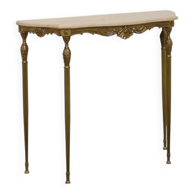 Console de style Louis XVI avec piètement en cuivre et plateau en travertin, Italie