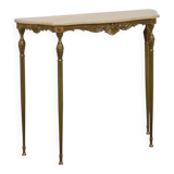 Copper Base and Travertine Top Louis XVI-Style Console Table, Italy
