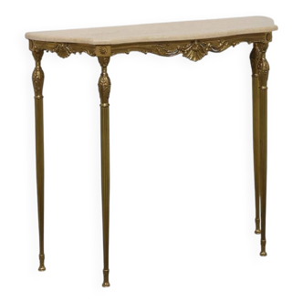 Copper Base and Travertine Top Louis XVI-Style Console Table, Italy