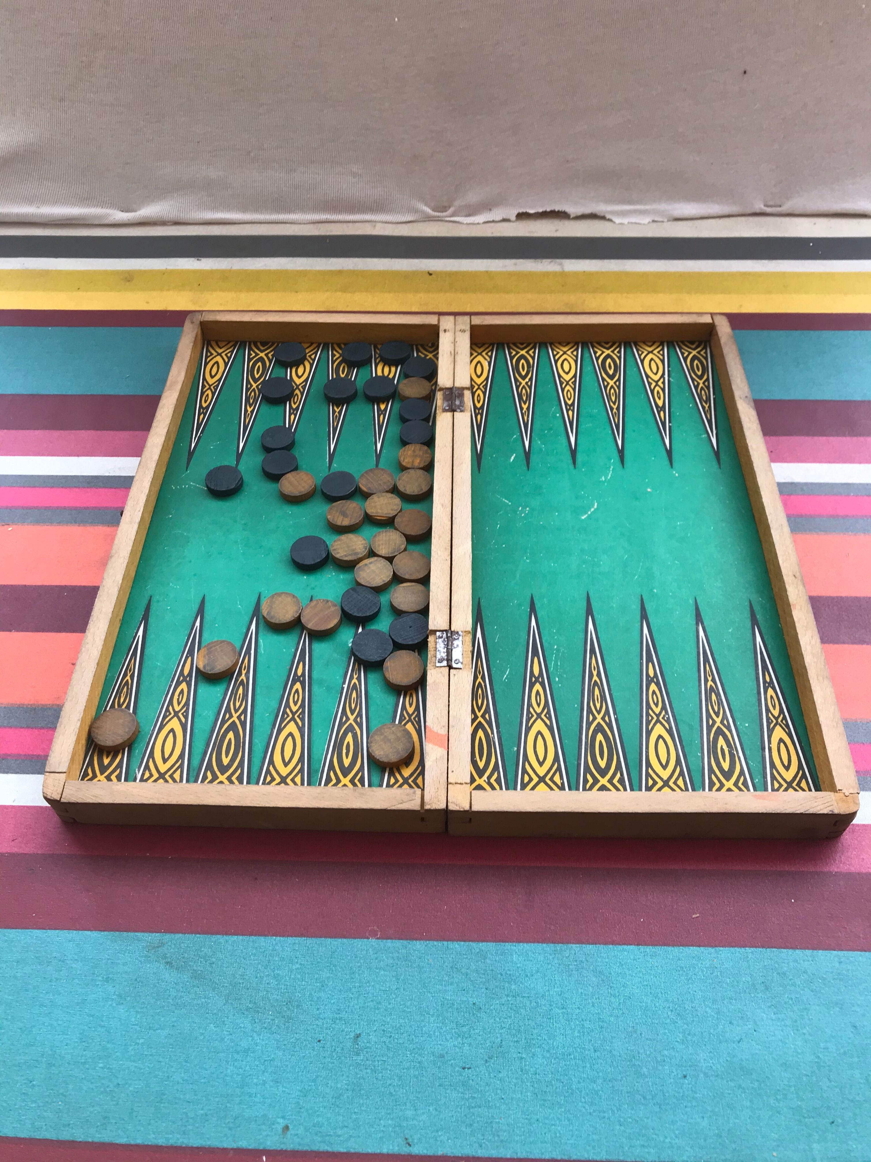 Old ladies game box - backgammon vintage wood fold box