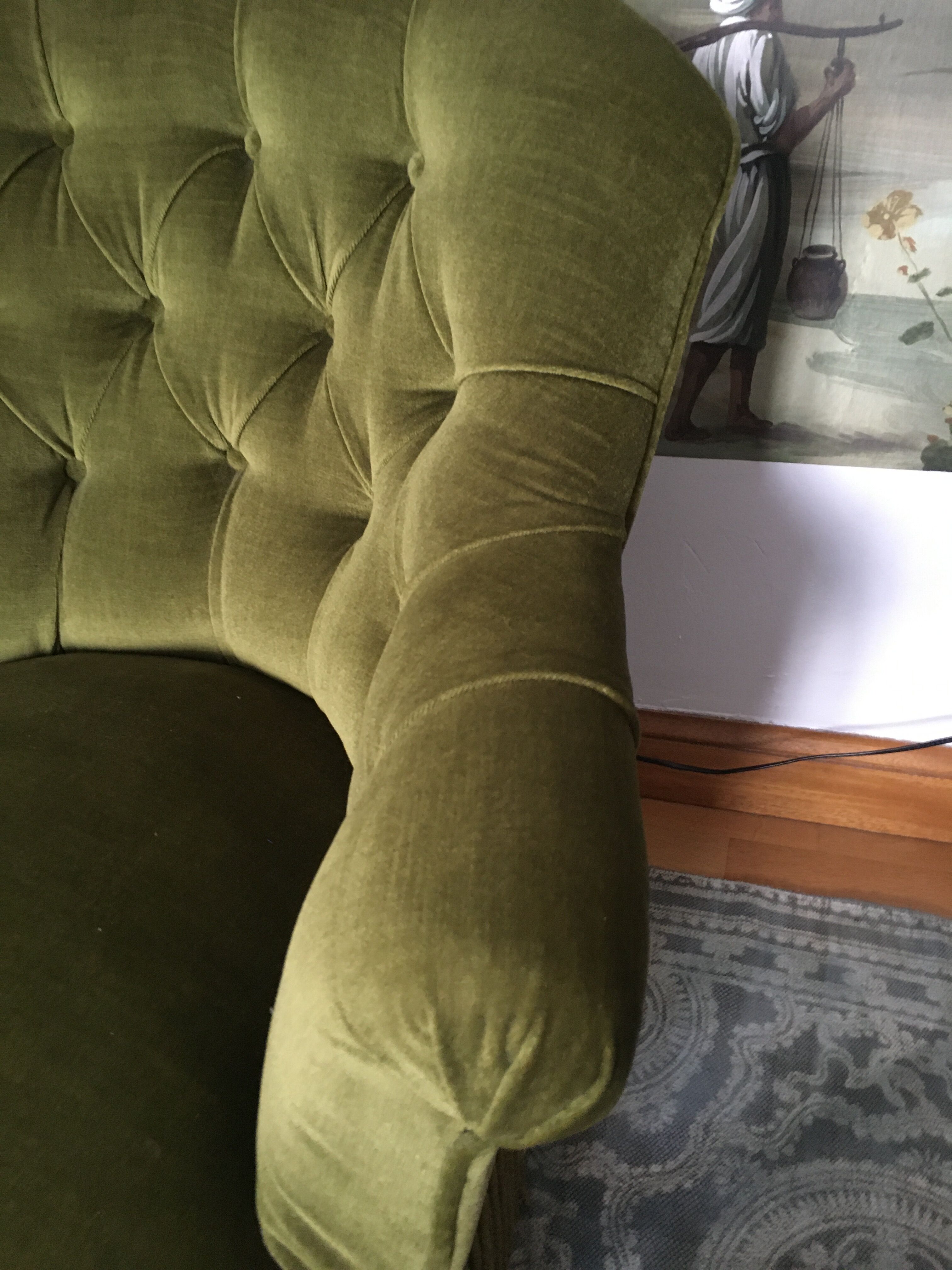 Old chair padded green velvet