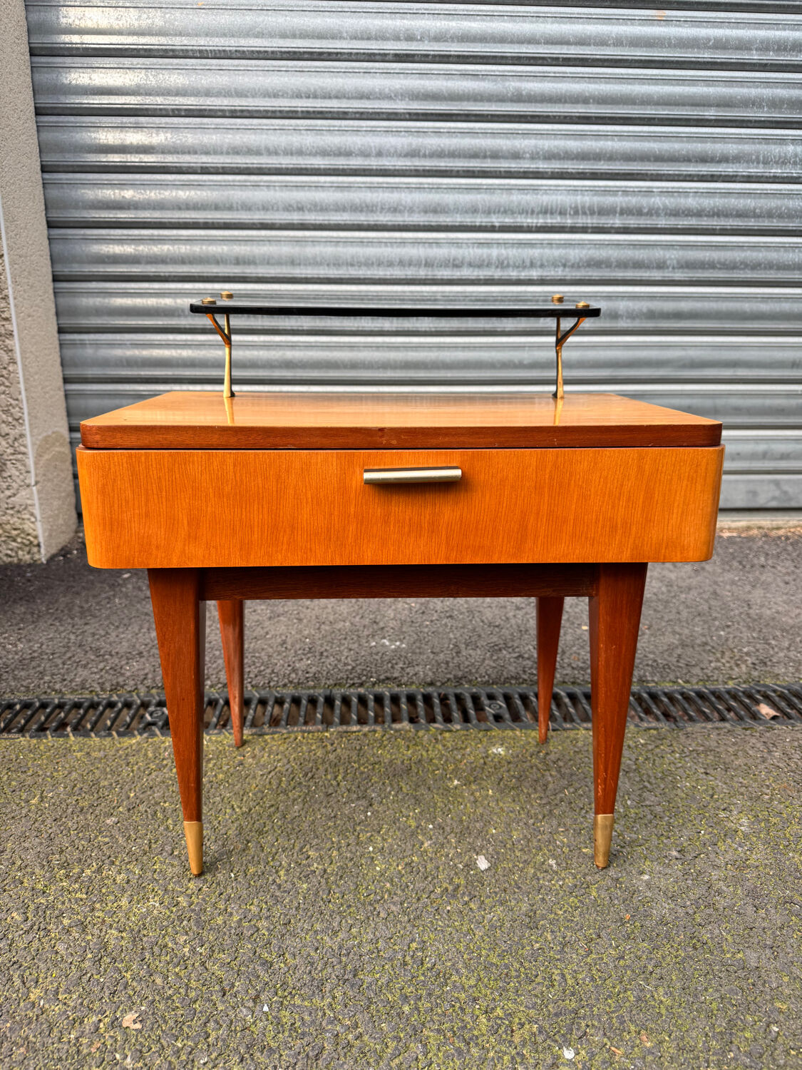 Vintage 1950s varnished glass shelf bedside table.