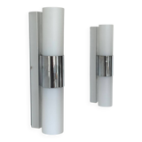 Paire d’appliques vintage, chrome et opaline, France 1970