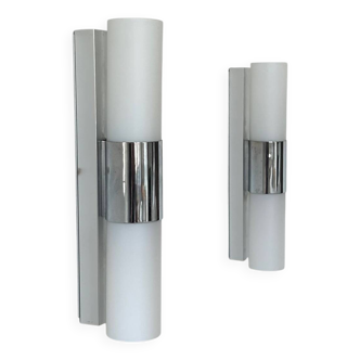 Pair of vintage wall lights, chrome and opaline, France 1970