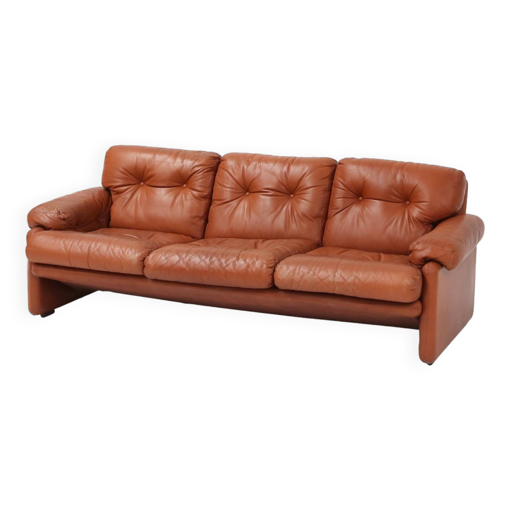 Brown leather 3-seater sofa Coronado by Tobia Scarpa for B&B Italia, Italy ca. 1960
