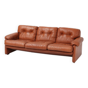 Canapé 3 places en cuir - marron 1960
