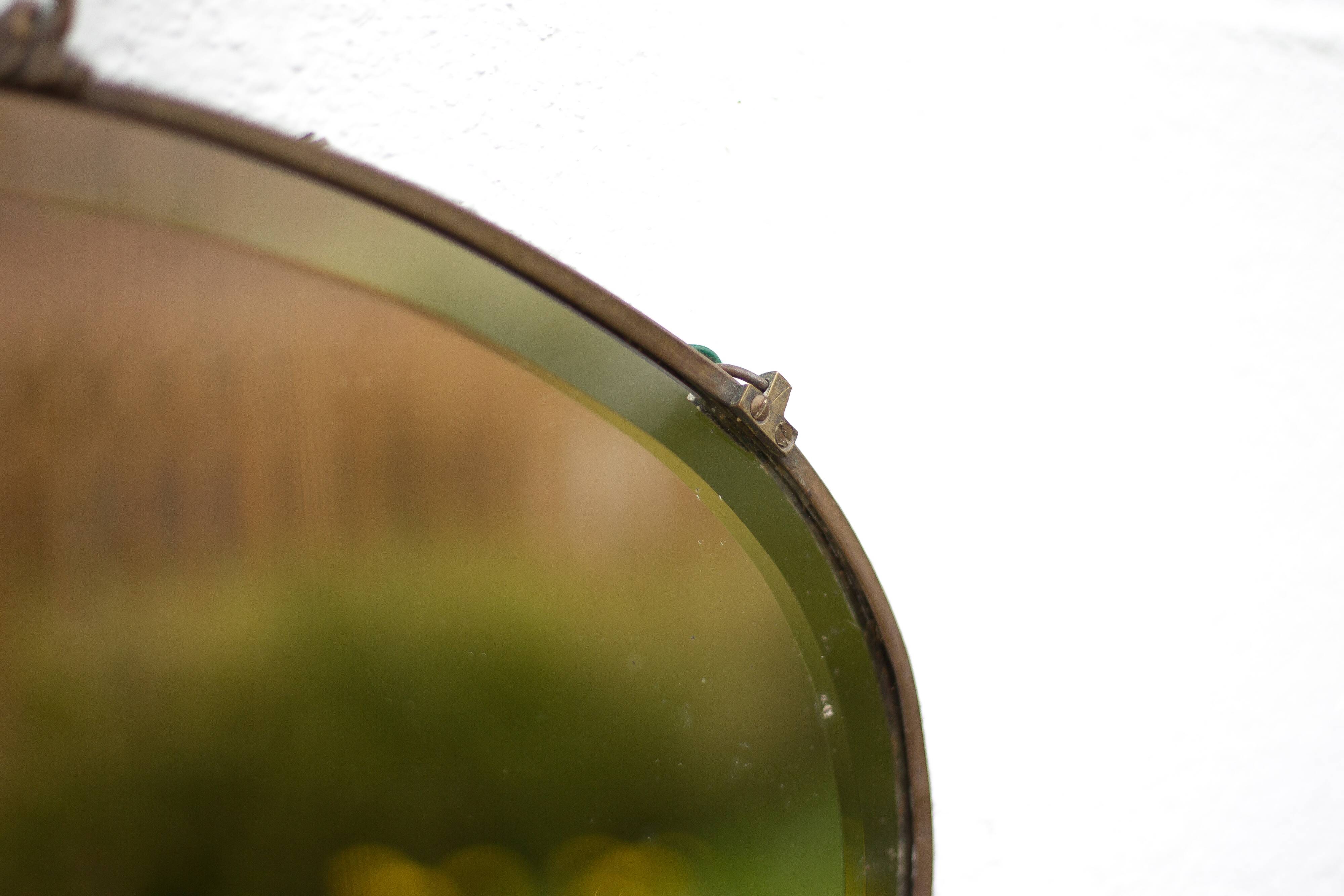 Art nouveau bronze mirror, art deco mirror, oval mirror, beveled mirror, wall decoration, mirror