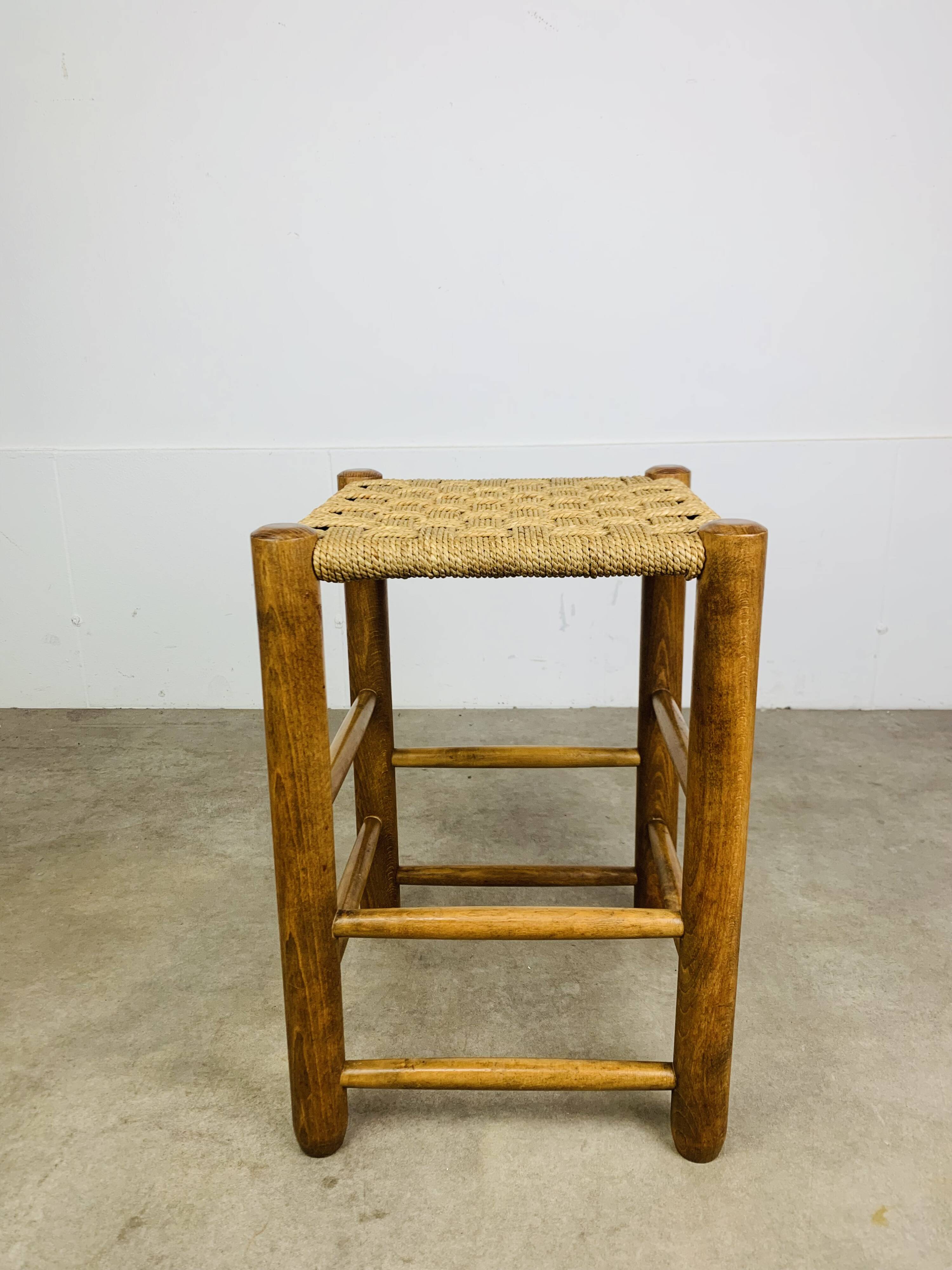 Vintage wooden and rope stool, 1960s