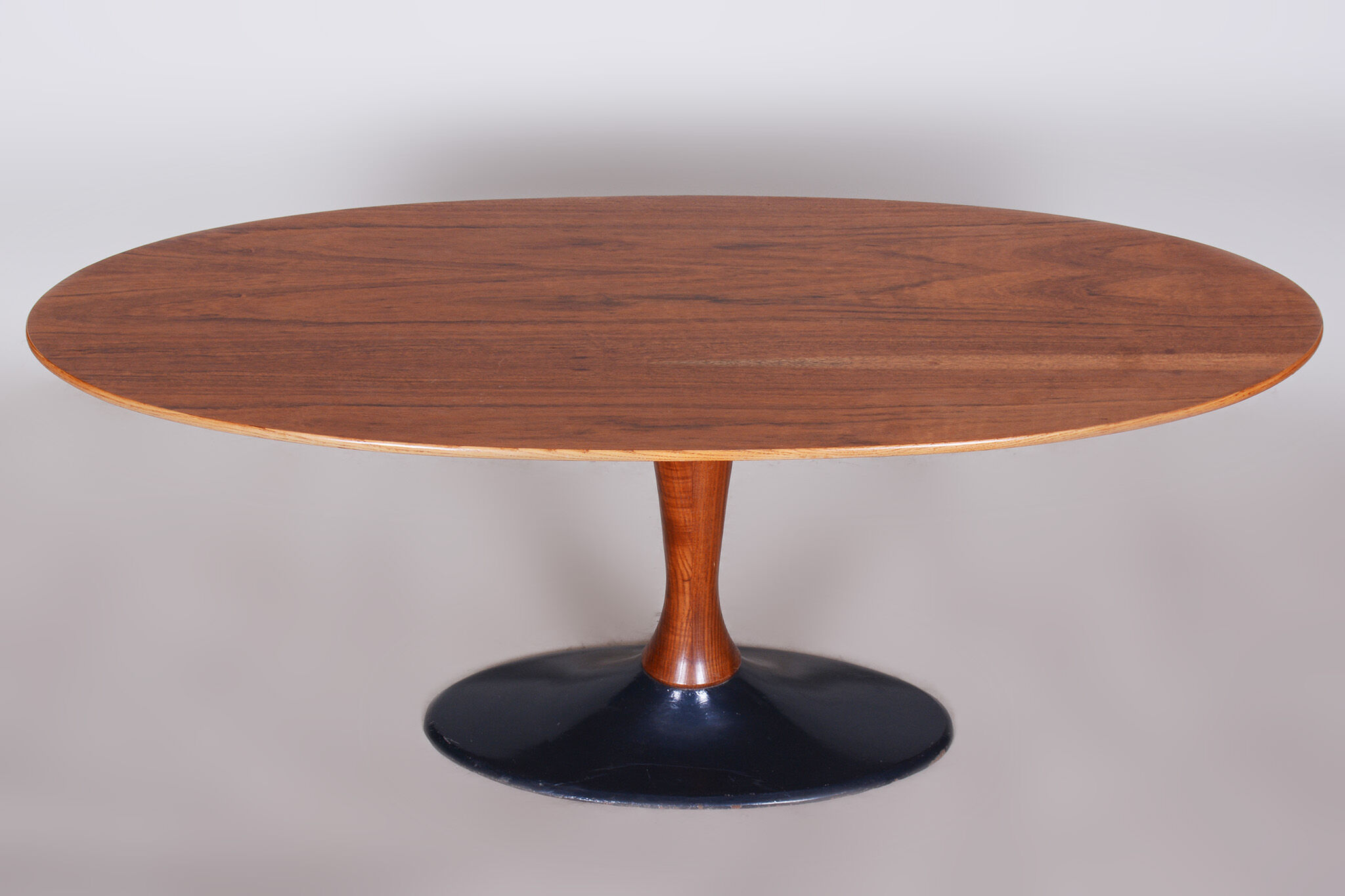 Czech Mid-Century Rosewood Oval Table with Cast Iron Base, 1950s