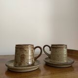 Vintage design stoneware teapot with 2 coffee cups
