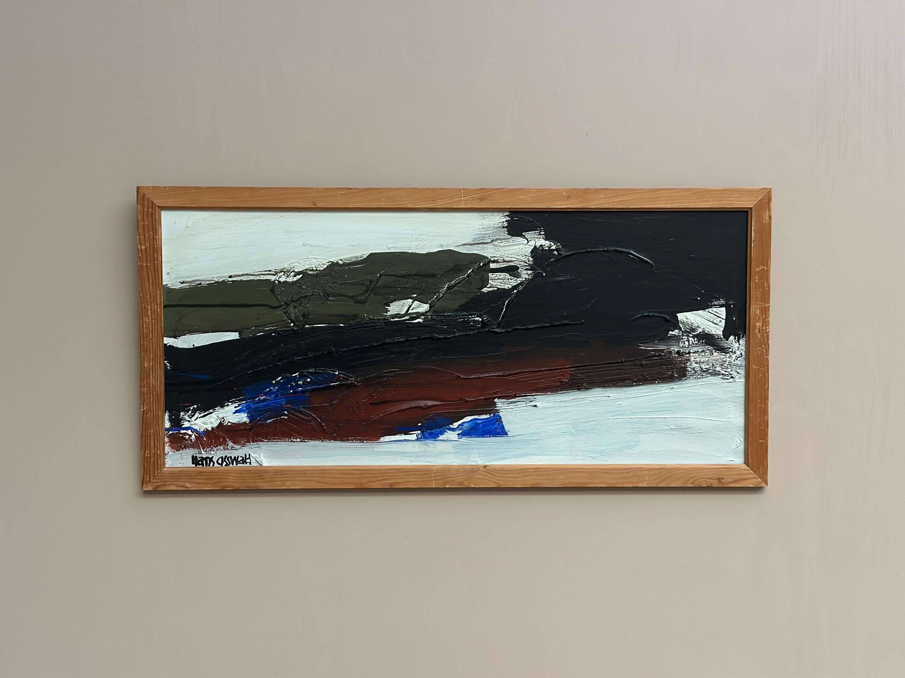 Huile sur panneau suédoise d'époque Mid Century – « Ouragan » par Hans Osswald – Vintage et encadrée – 35 × 74 cm (13,8" × 29,1")