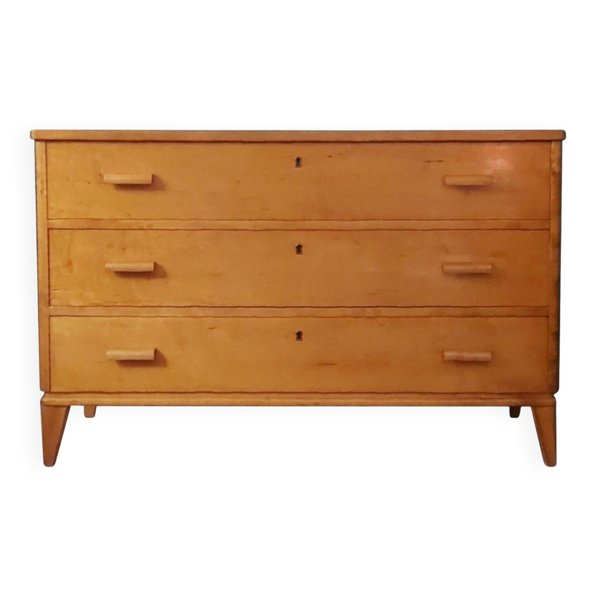 Commode à tiroirs rayonnante en bouleau, Danemark, années 1950
