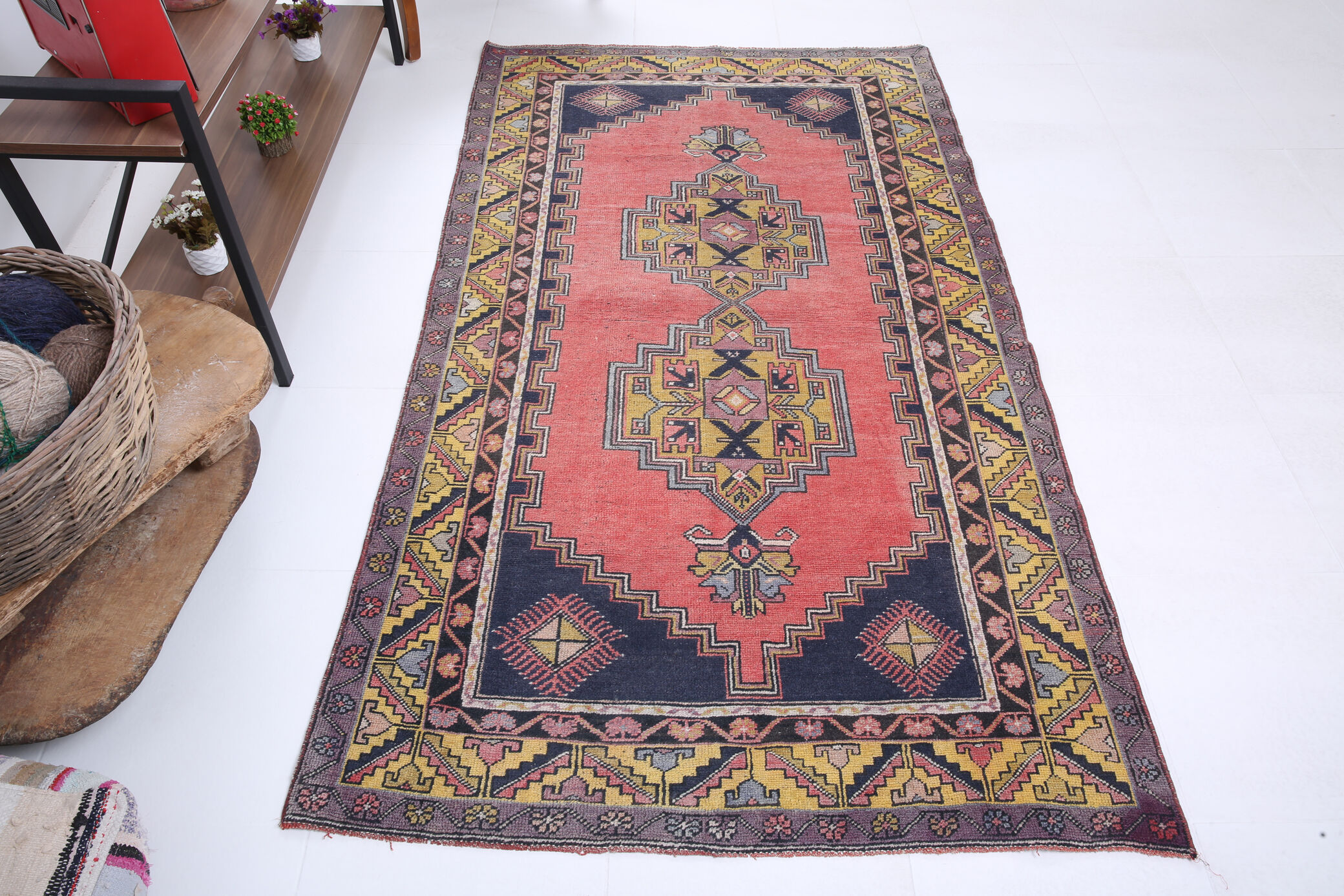 Tapis vintage rose antique 121x211