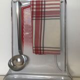 ancien egouttoir en tôle émaillé blanc et rouge
