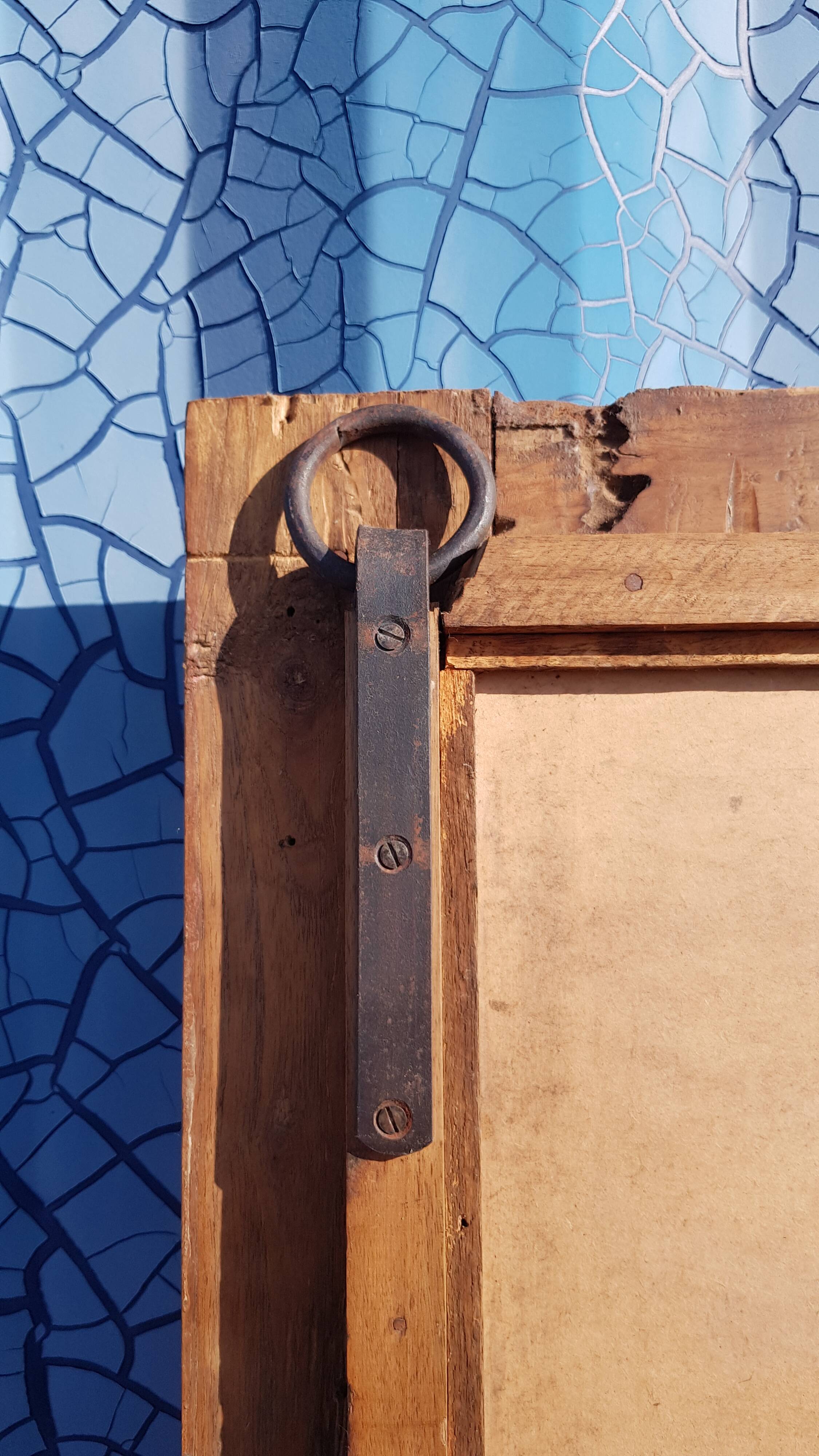 Old Burmese teak mirror with copper fittings
