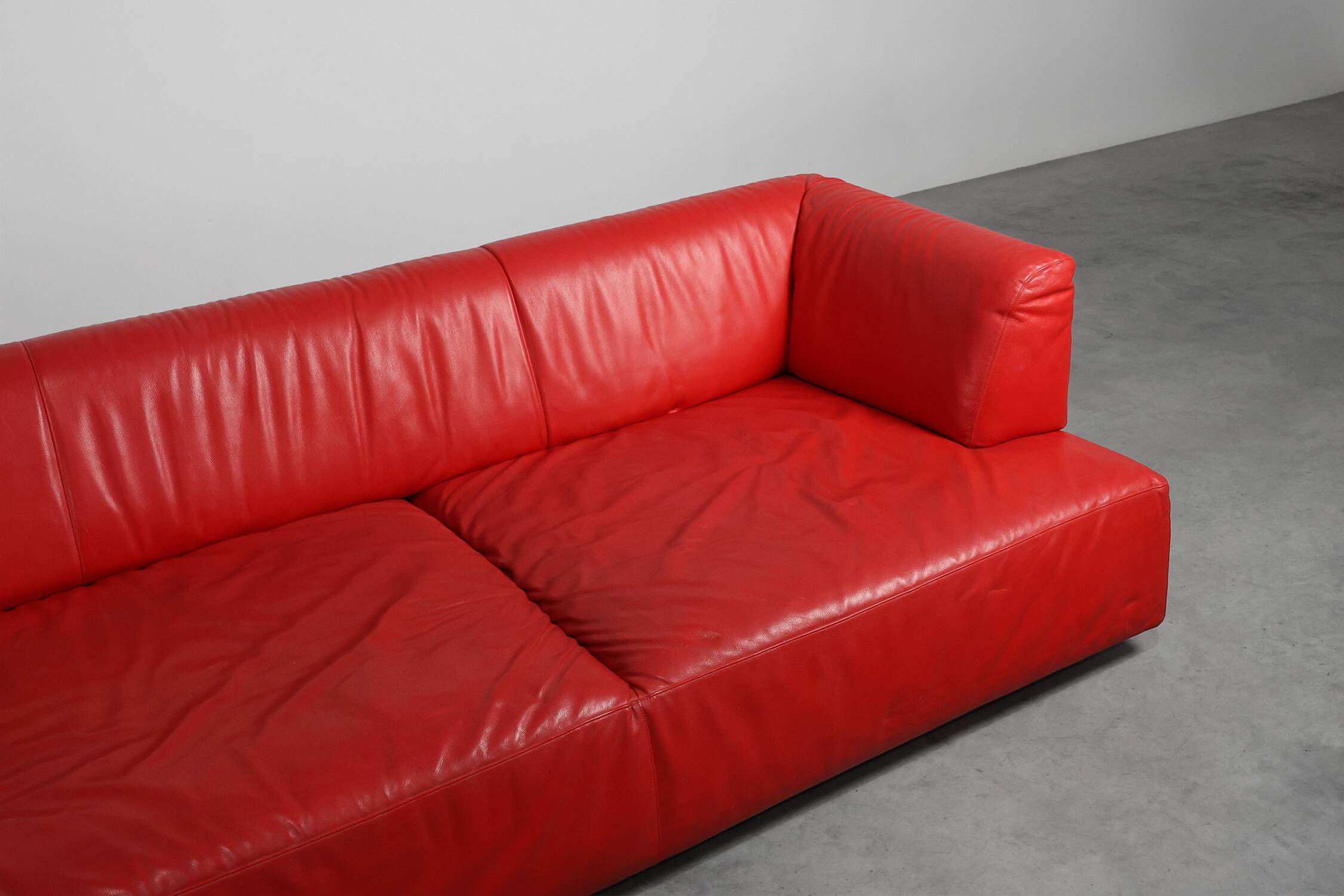 Red Mid-century 3-seater Leather Sofa by Edra, Italy 2000