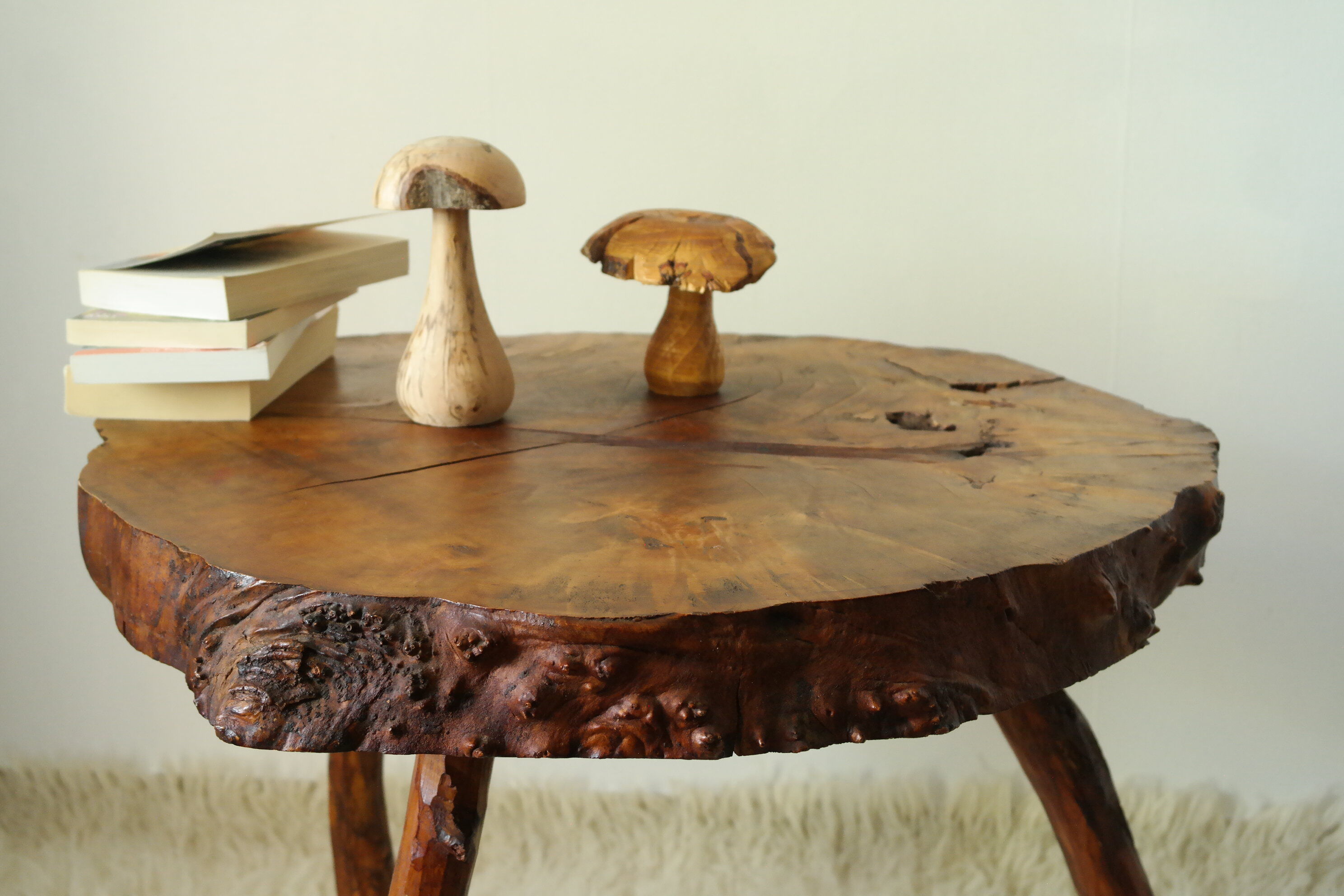 Brutalist side table made from vintage tree stump wood
