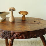 Vintage brutalist wood tree stump side table