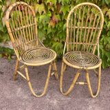 Series of 4 rattan chairs from the 60s