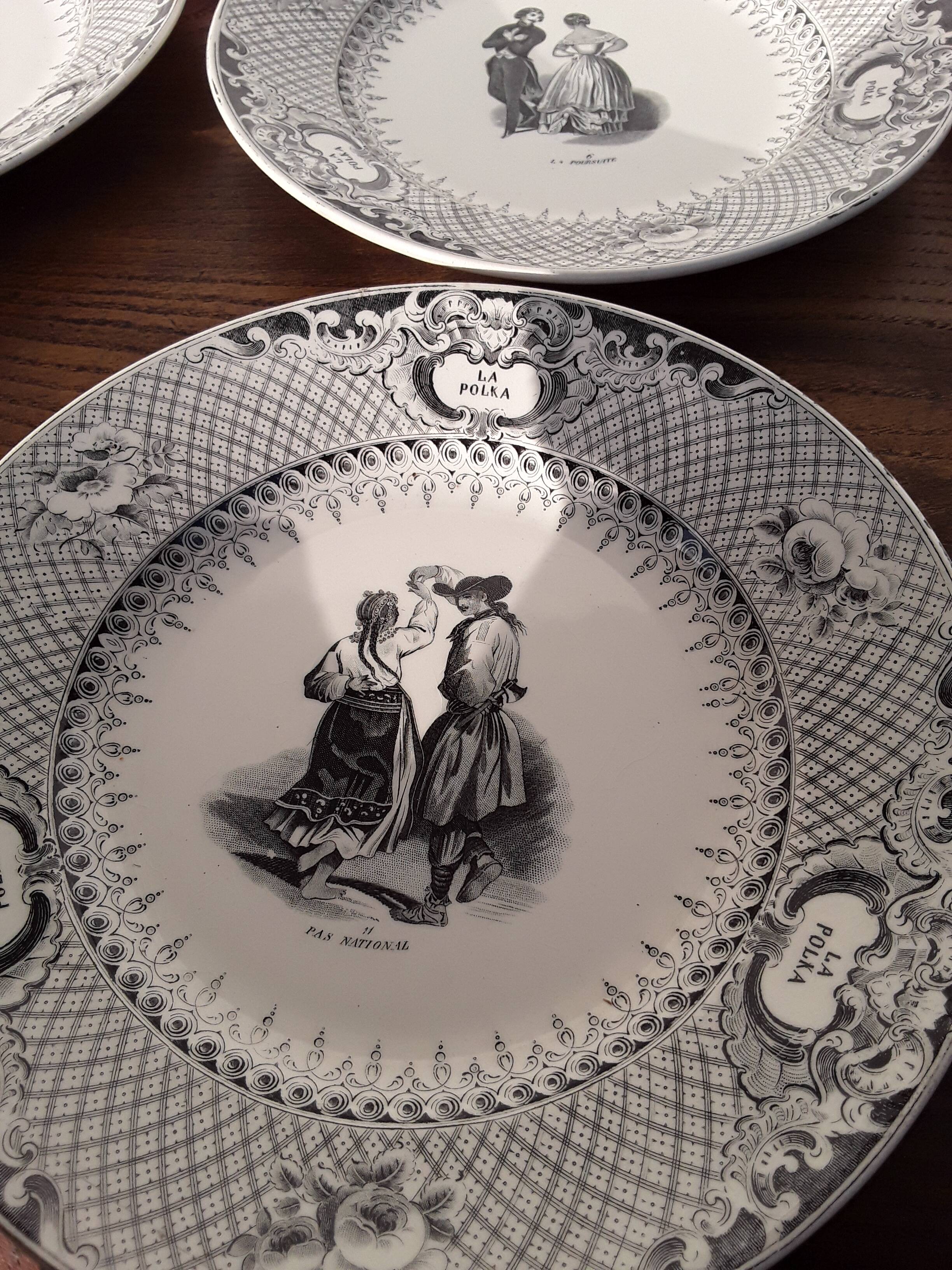 9 creil and Montereau dance themed plates