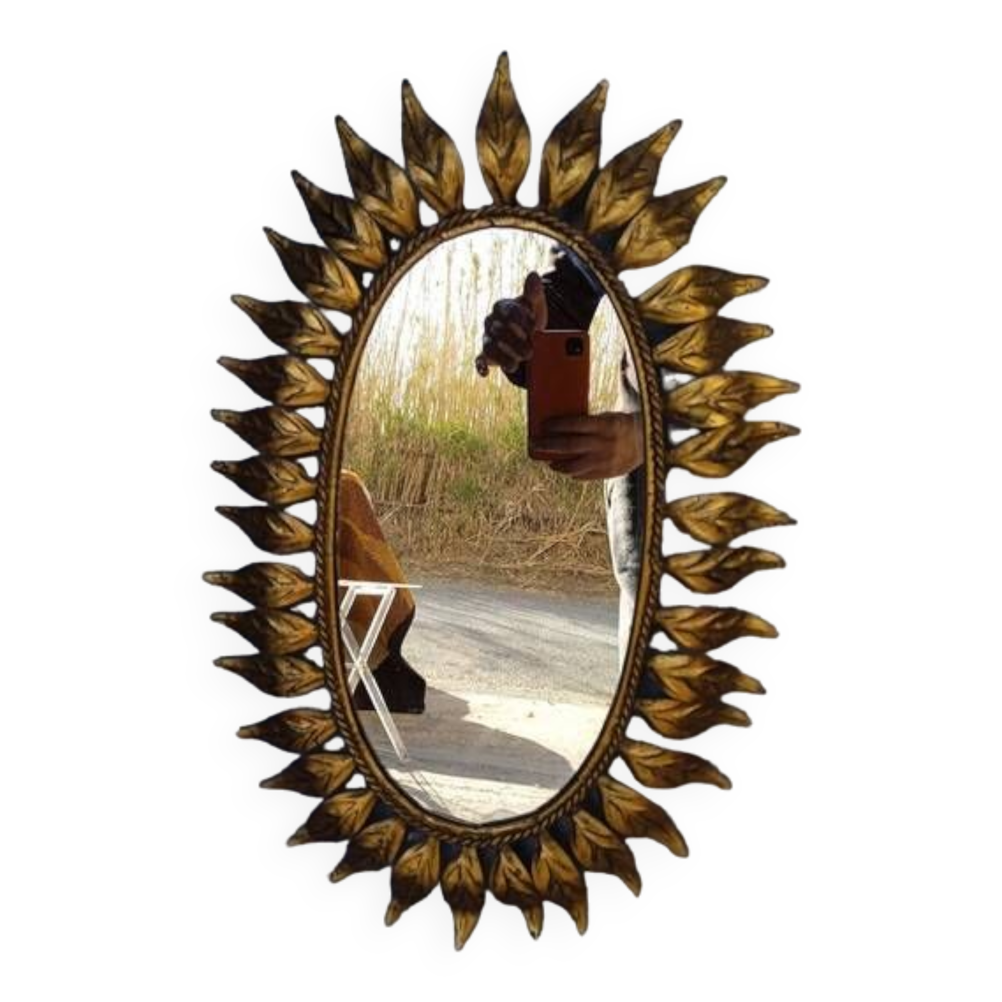 Beau miroir soleil vintage 60' métal doré - Décoration