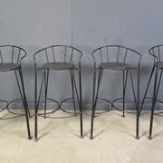 Tabourets de bar vintage en fer forgé et rotin, ensemble de 4 - années 1970