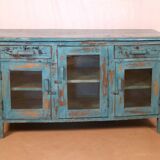 Ancien buffet en teck birman patine bleu d’origine