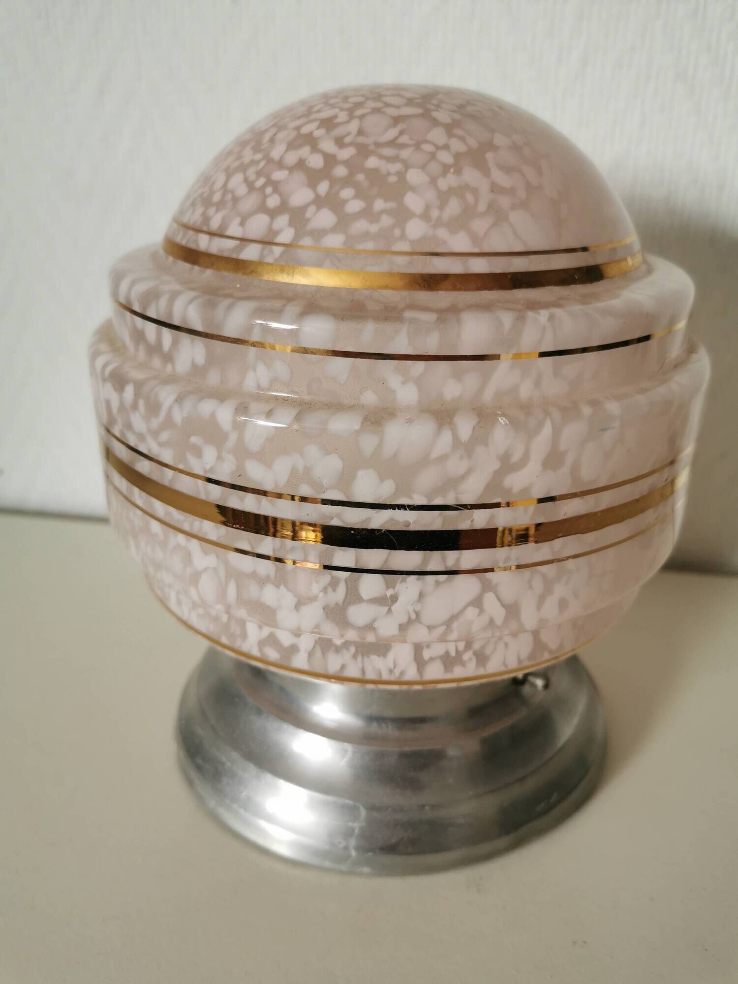 ball pendant light, art deco, in clichy glass, pink and gold, from the 30s