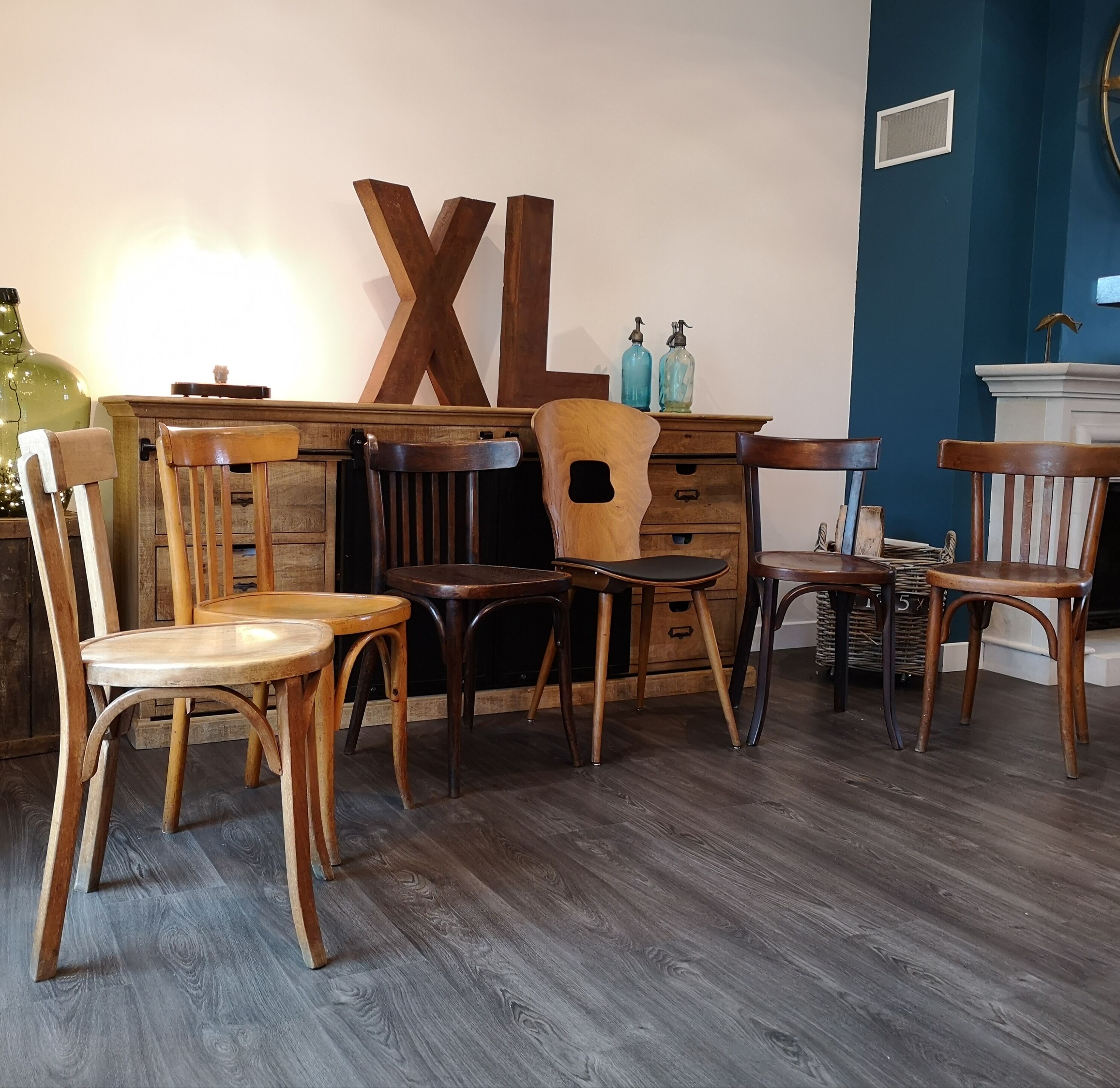 Series of 6 Bistro chairs dismatched Baumann and Fischel