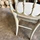 Napoleon III chair in blue painted wood and beige mixed fabric.