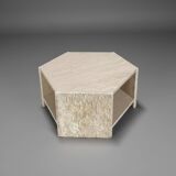 Hexagonal travertine side table by Claude Berraldacci. France.