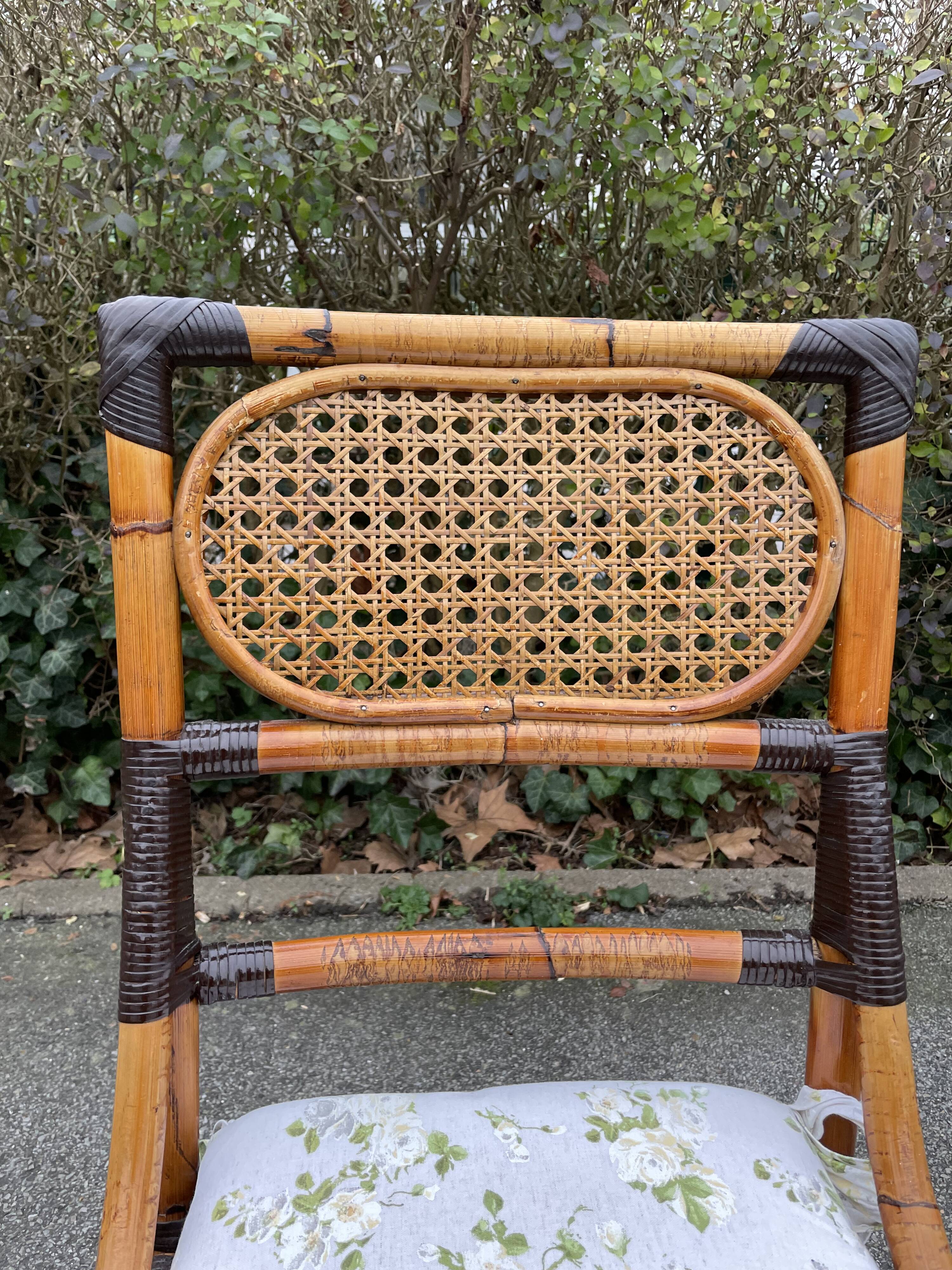 4 chaises en bambou et cannage
