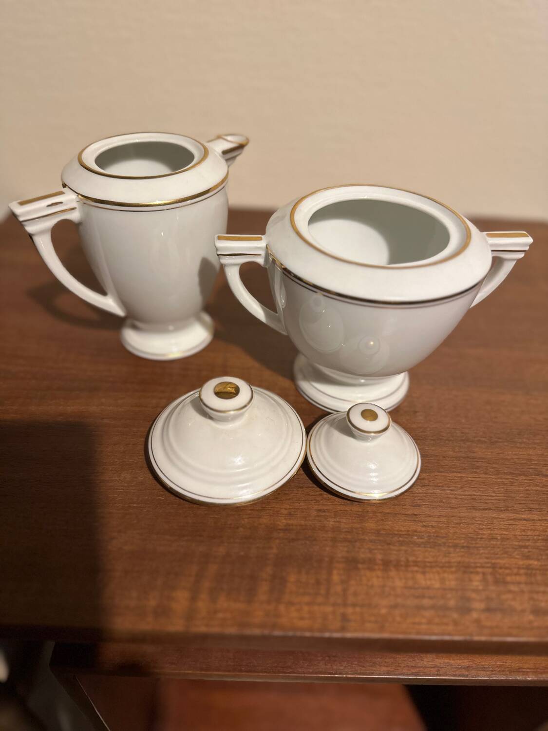 Sugar bowl and milk jug in Limoge porcelain